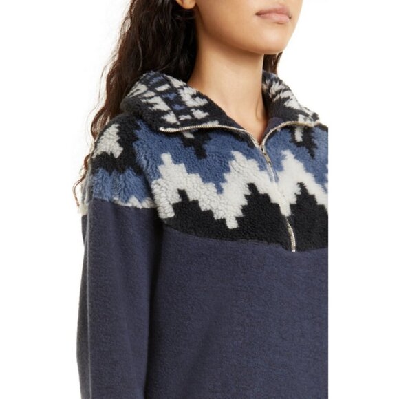 💕THE GREAT💕 The Fleece Half Zip Pullover ~ Navy Canyon Geo 1 NWT - Picture 7 of 16